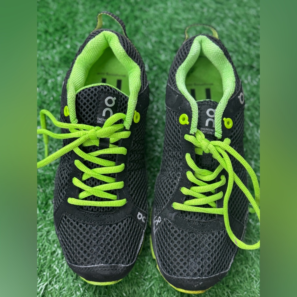 On Running Black and Neon Green Women's Running Shoes